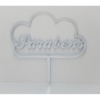 Topo de bolo espelhado parabéns nuvem