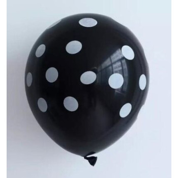 5 balões latex Gemar 12” preto bolas brancas