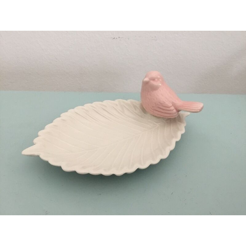 Peças em cerâmica , c/pássaro rosa/branco