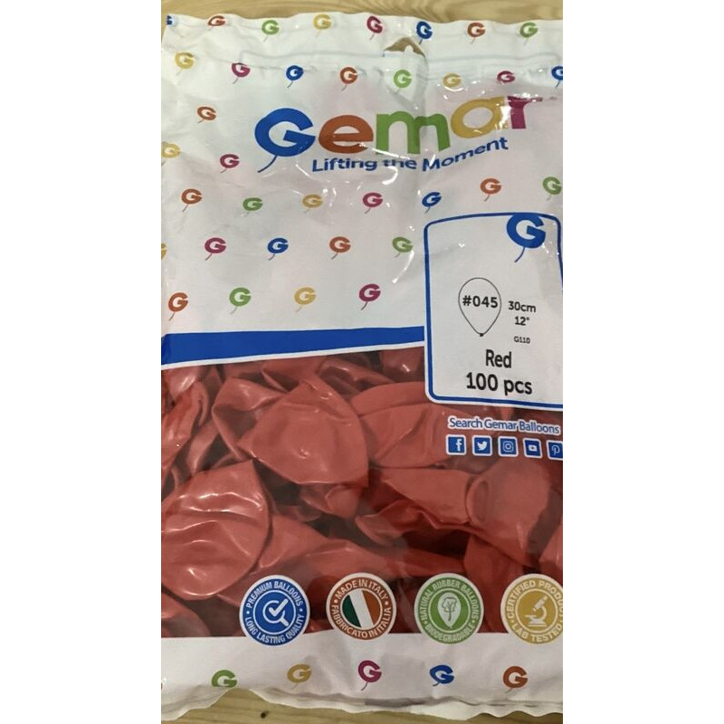 100 Balões latex Gemar 12" , 30cm - Red