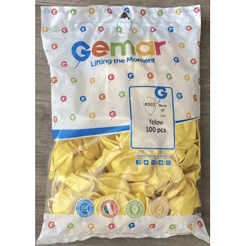 100 Balões latex Gemar 12" , 30cm -Yellow