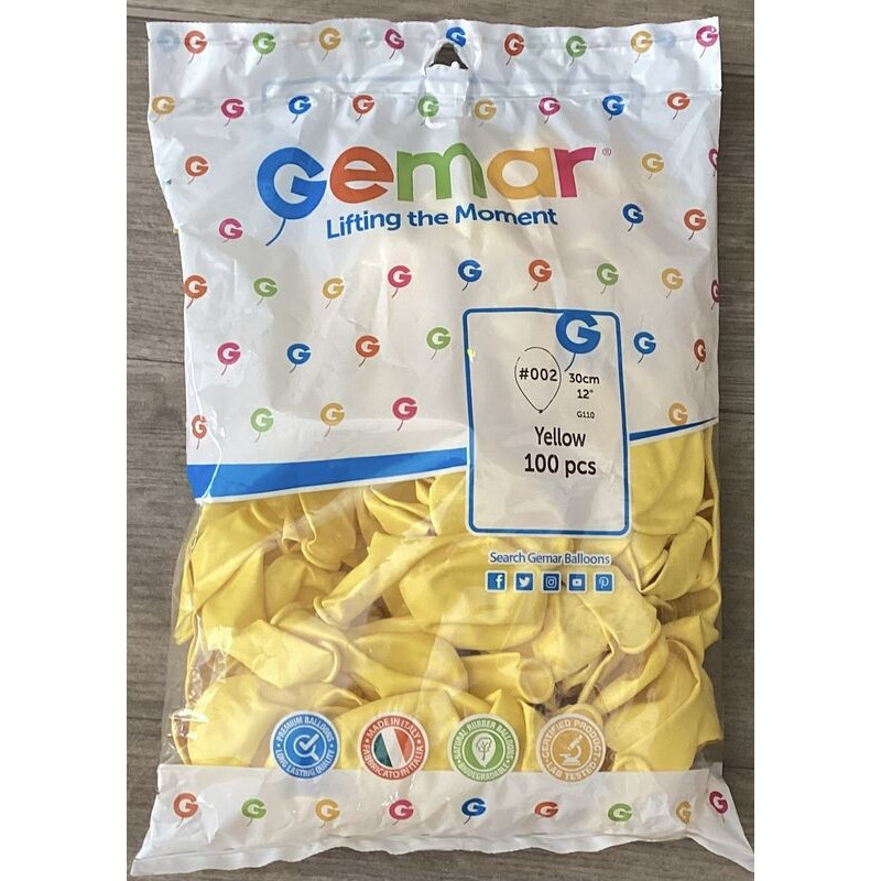 100 Balões latex Gemar 12" , 30cm -Yellow