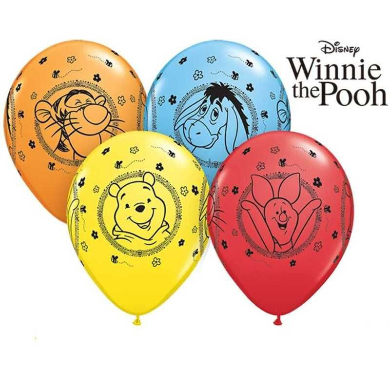 5 balões latex Qualatex Winnie the Pooh 12 polegadas