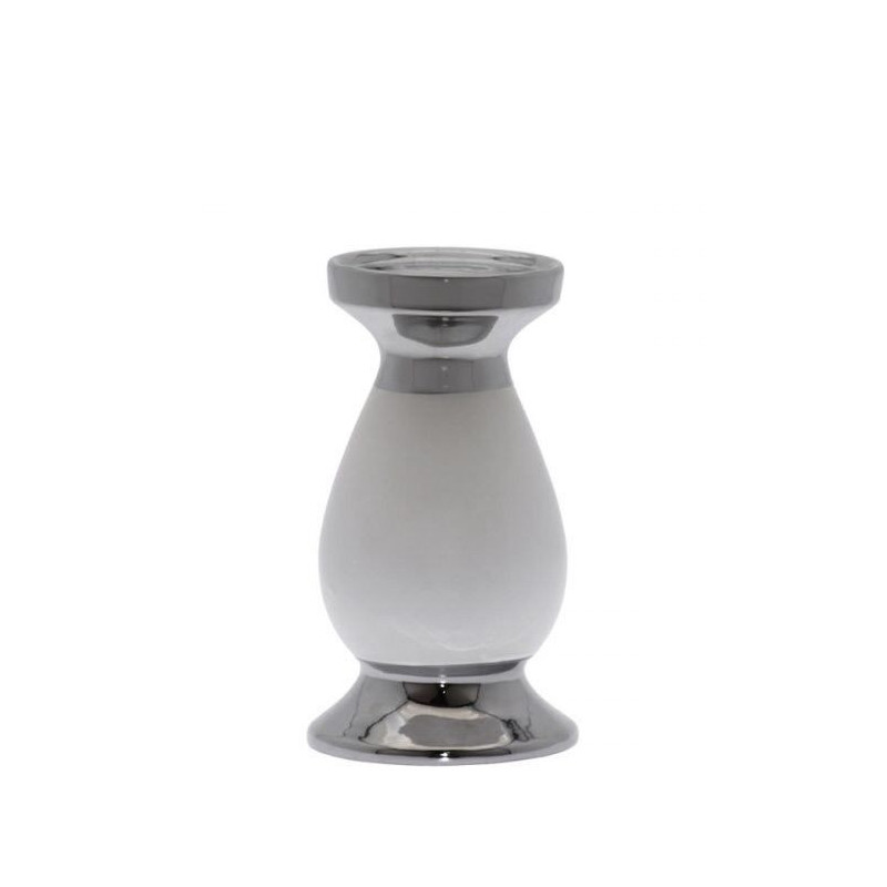 Castiçal Branco Mate e Prata 12x20cm