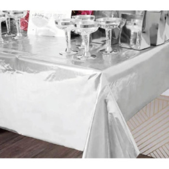 Toalha de mesa plástica 137x274cm prata metalizado