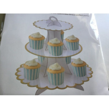 Suporte para cupcakes 30,5x32,5cm branco com rebordo dourado