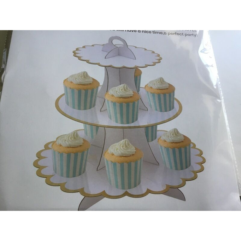 Suporte para cupcakes 30,5x32,5cm branco com rebordo dourado