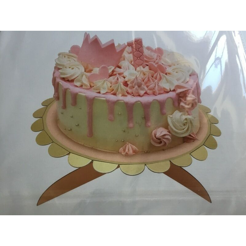Suporte para bolos cartão 32x9 cm rosa rebordo dourado