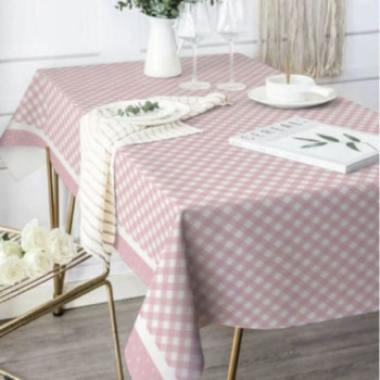 Toalha de mesa Papel 120x180 cm rosa xadrez corações  brancos