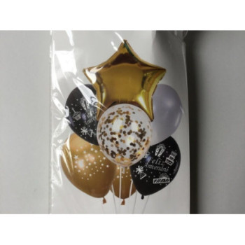 Kit balões feliz aniversário ouro e preto 7 pcas