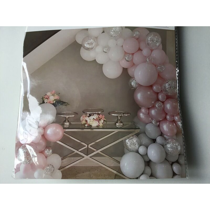 Kit arco de balões rosa, branco e cinza 104 pcas