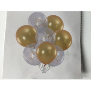 6 balões latex feliz aniversário clear e dourado  25 cm