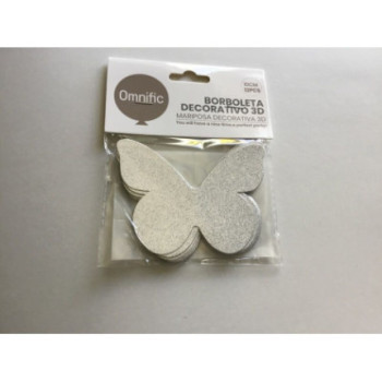 12 borboletas decorativas 3D 10 cm prata