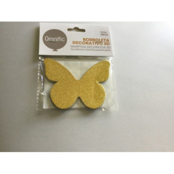 12 borboletas decorativas 3D 10 cm dourado