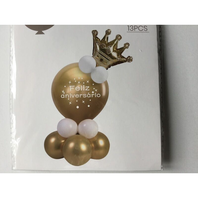 Kit de balões feliz aniversário dourado
