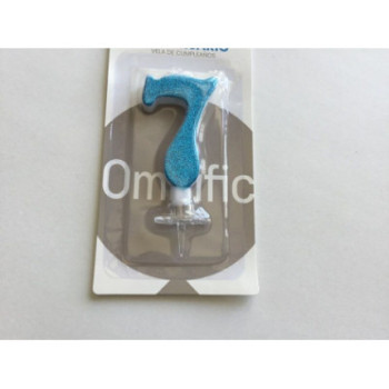 Vela de aniversário 7cm azul purpurinas n. 7