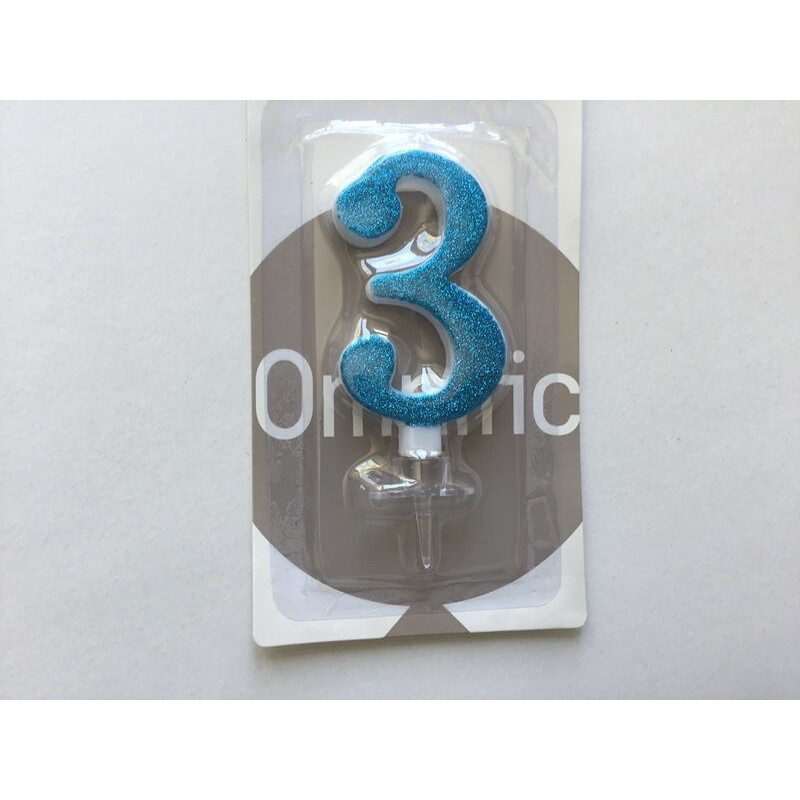 Vela de aniversário 7cm azul purpurinas n. 3