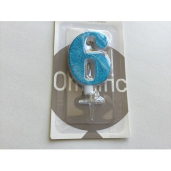 Vela de aniversário 7cm azul purpurinas n. 6