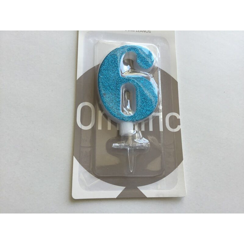 Vela de aniversário 7cm azul purpurinas n. 6