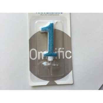 Vela de aniversário 7cm azul purpurinas n. 1