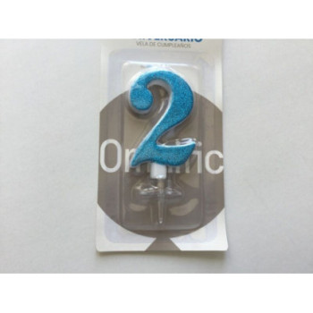 Vela de aniversário 7cm azul purpurinas n. 2