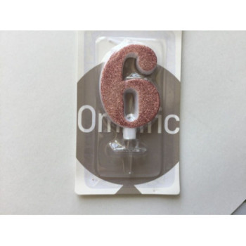 Vela de aniversário 7cm rosa purpurinas n. 6