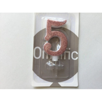 Vela de aniversário 7cm rosa purpurinas n. 5