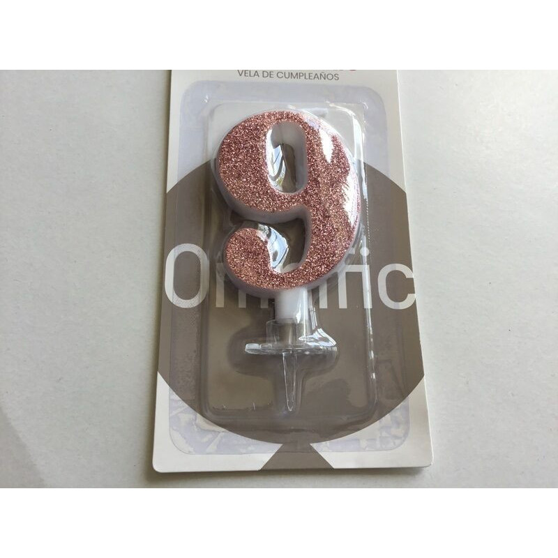 Vela de aniversário 7cm rosa purpurinas n. 9