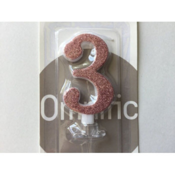 Vela de aniversário 7cm rosa purpurinas n. 3