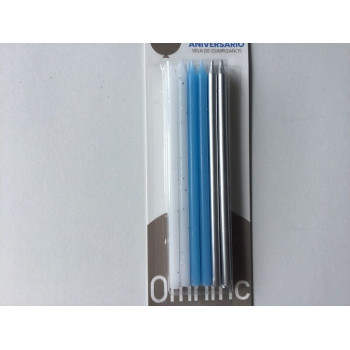 12 velas branco, azul e prata 12,5 cm
