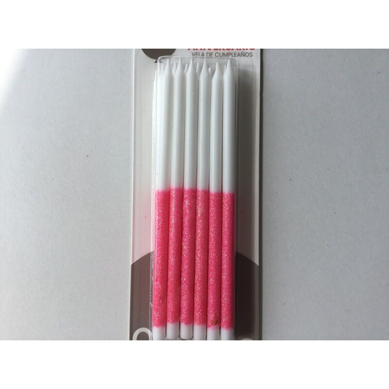 12 velas de aniversário branco e risa com purpurinas 12,5 cm