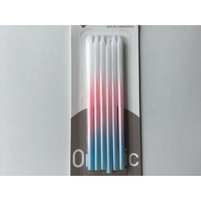 6 velas azul, rosa e branco 14,5 cm