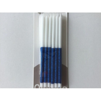 12 velas azul escuro e branco purpurinas 12,5 cm