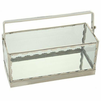 Caixa metal/vidro prateada 24x17x10cm