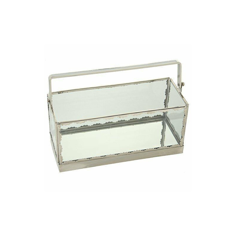 Caixa metal/vidro prateada 24x17x10cm