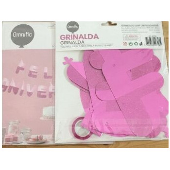 Grinalda Feliz Aniversário 5m - 16 pças rosa