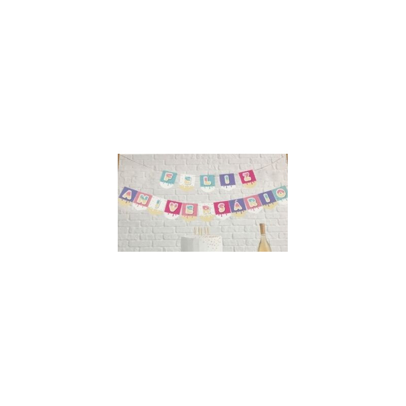 Grinalda Feliz Aniversário 5m - 16 pças Gelados