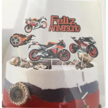 Topo de Bolo Feliz Aniversário Motas