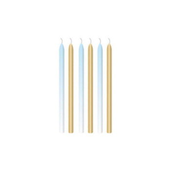 6 velas finas azul claro- Dourado