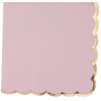 16 Guardanapos 33x33cm Rosa Claro Rebordo Dourado