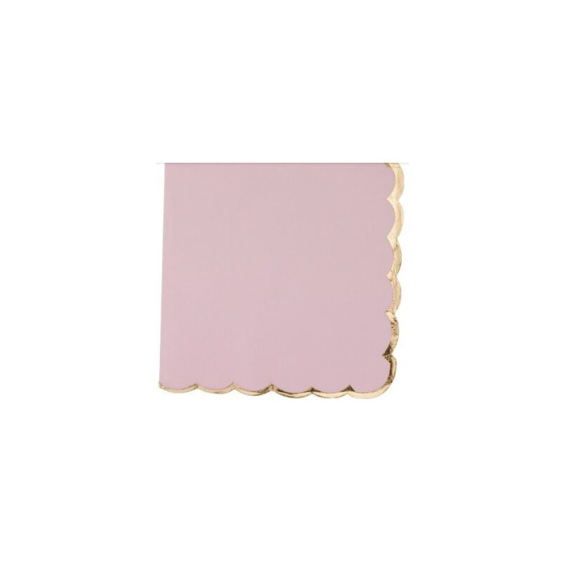 16 Guardanapos 33x33cm Rosa Claro Rebordo Dourado