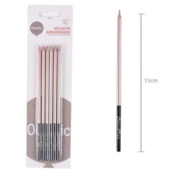 6 velas 15 cm rose gold e preto