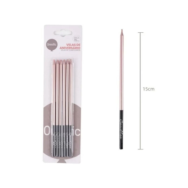 6 velas 15 cm rose gold e preto