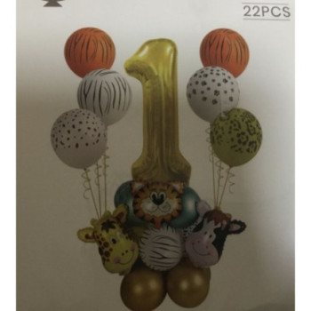 Kit de balões 1º aniversário animais da selva 22 pcas