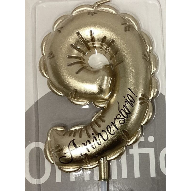 vela de aniversário 14cm dourada nº 9