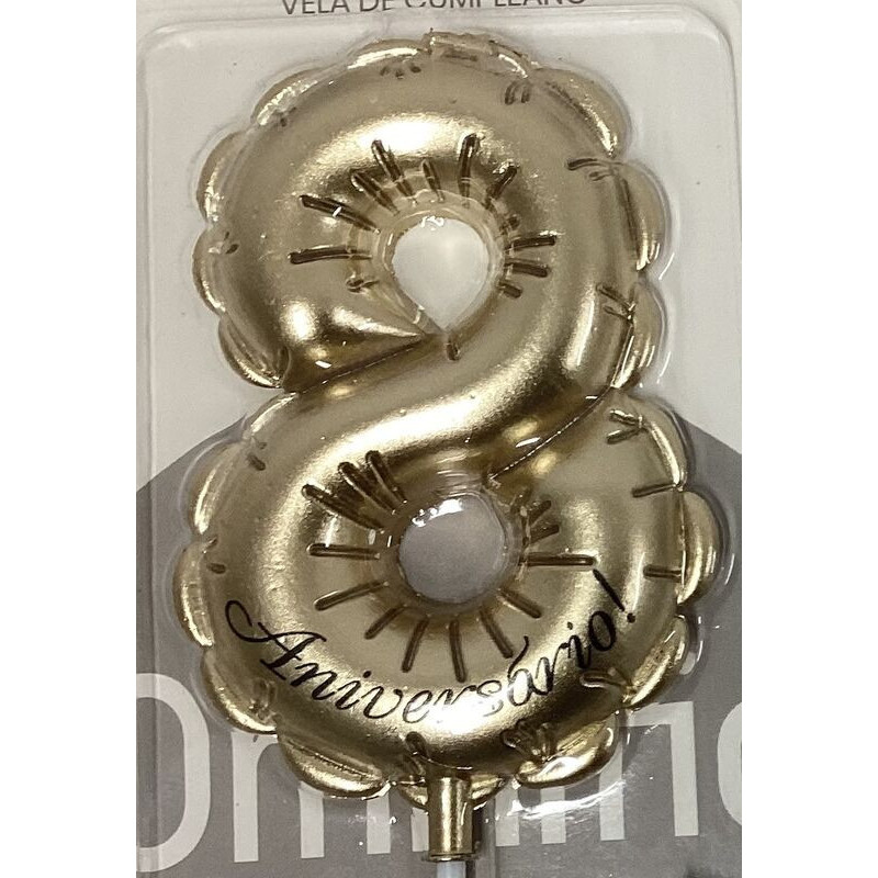 vela de aniverário 14cm dourada nº 8