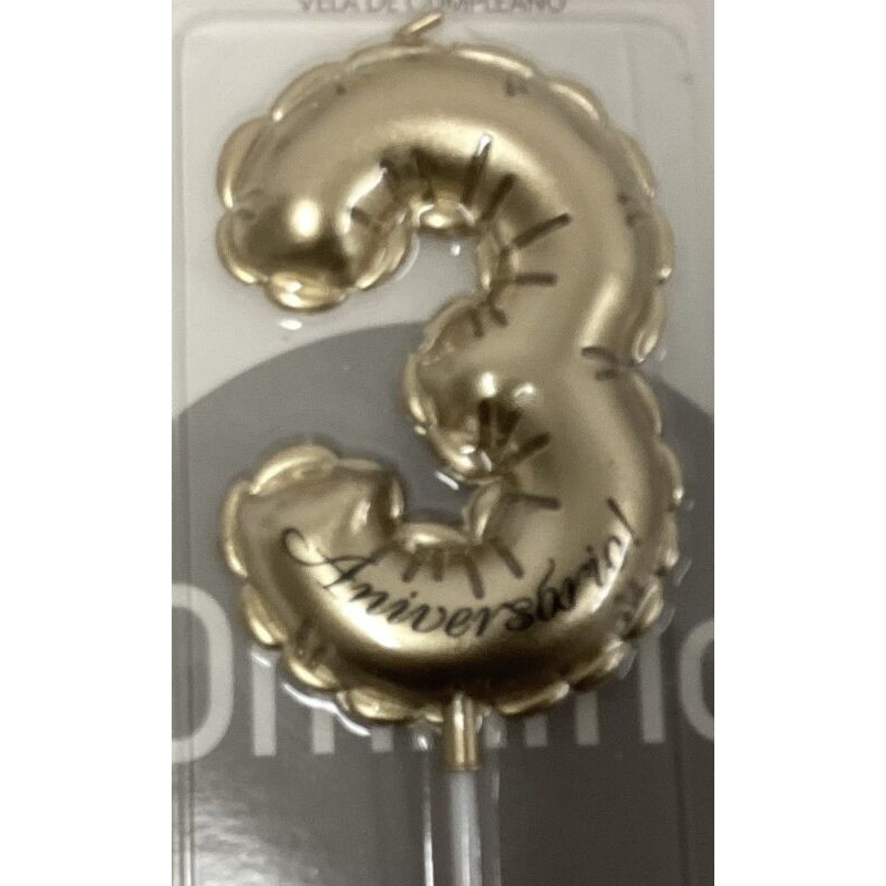 vela de aniversário 14 cm dourada Nº 3
