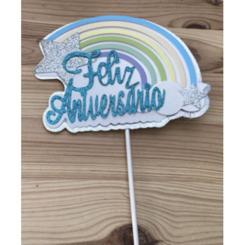 Topo de bolo com luzes arco iris