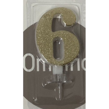 Vela 7 cm dourada com brilhantes nº 6
