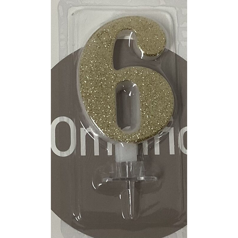 Vela 7 cm dourada com brilhantes nº 6